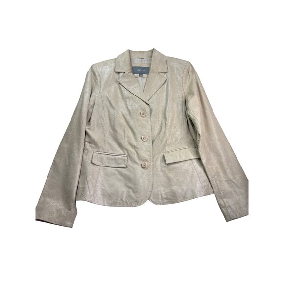 Apt. 9 Womens Suede Leather Blazer Jacket Size L Beige Lined Button Front - Picture 1 of 6